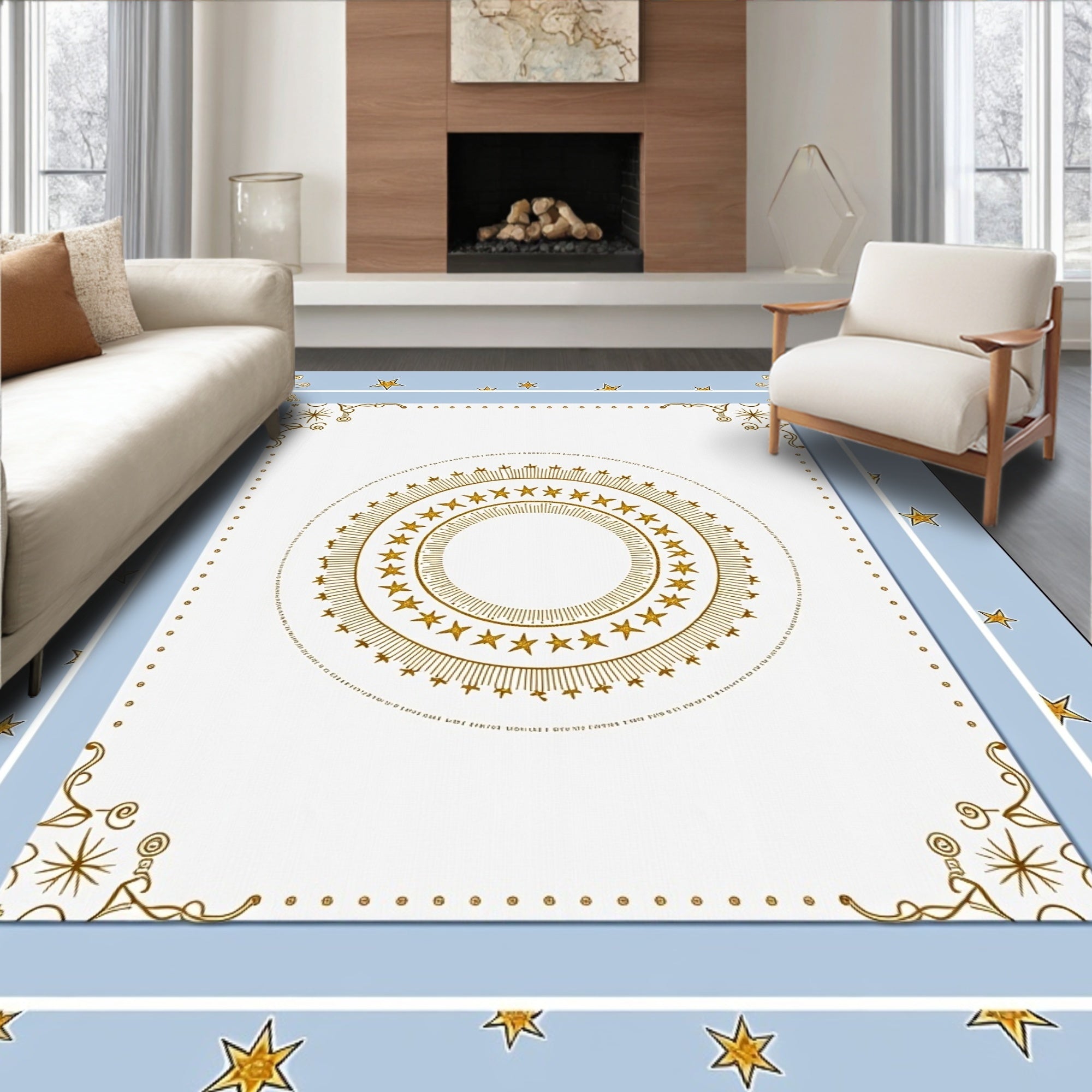 Golden Celestial Starburst Medallion Rug