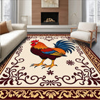Vibrant Crimson Rooster Floral Border Rug