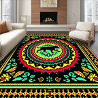 Vibrant Black Dog Mandala Rug