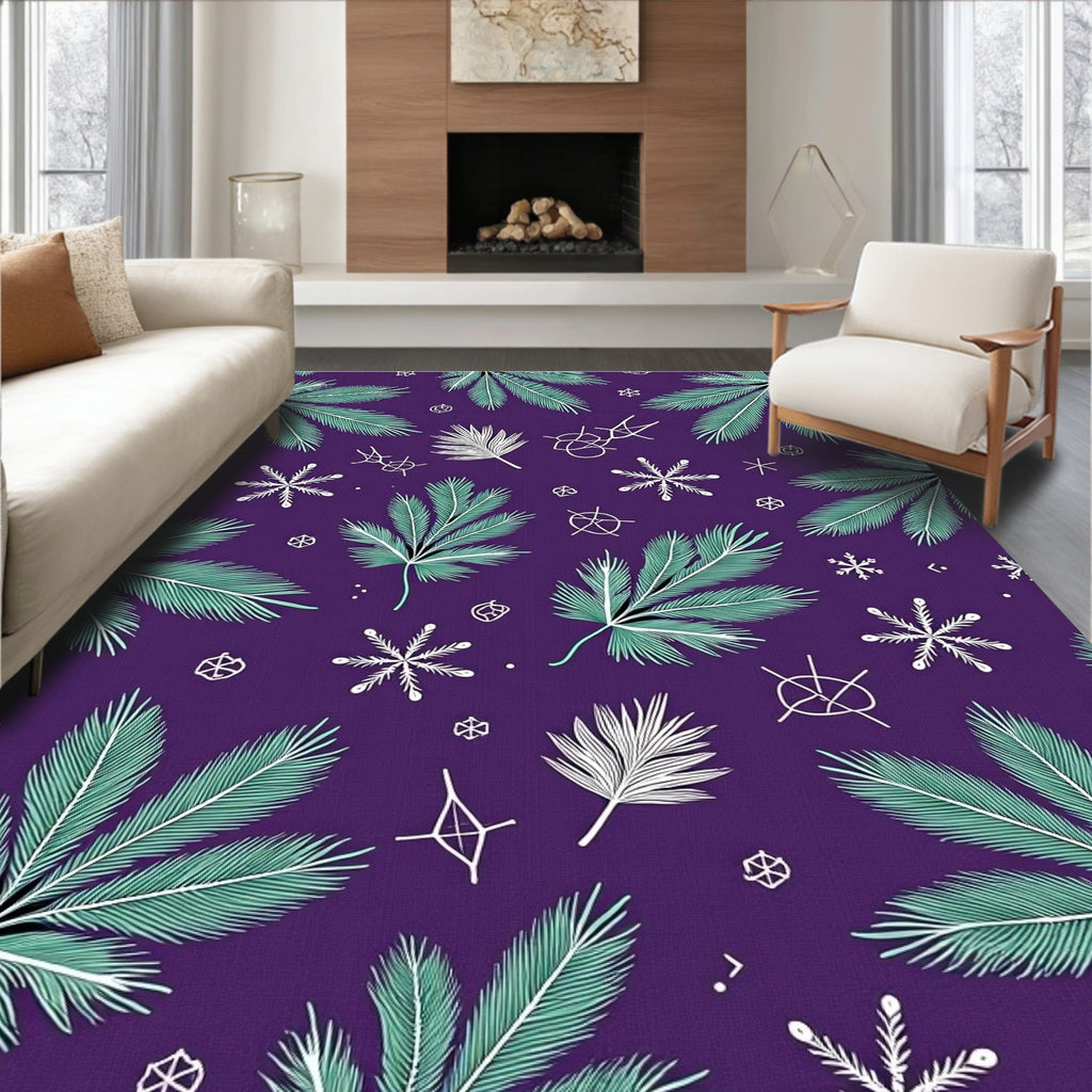 Purple Green Leaf Snowflake Accents Rug