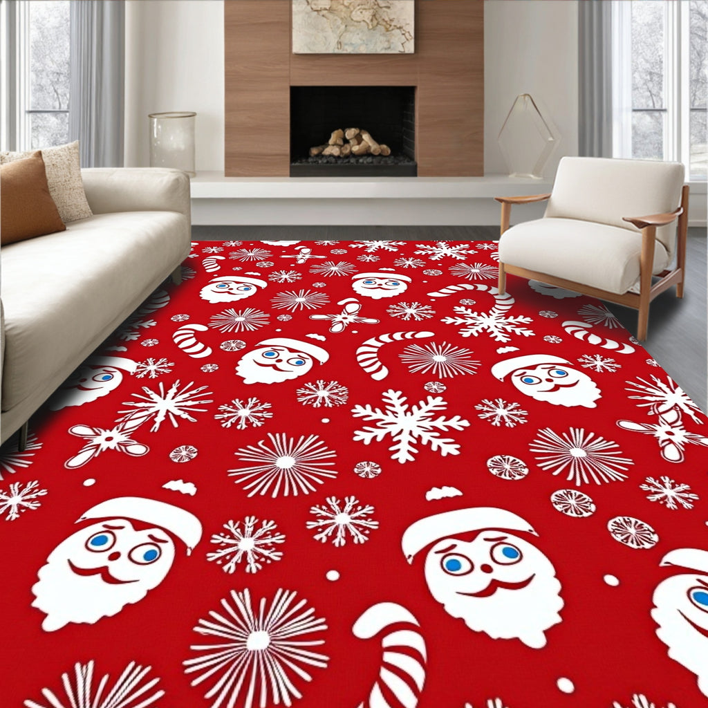 Red Christmas Santa Snowflake Candy Cane Rug