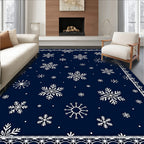 Deep Navy White Snowflake Scattered Rug