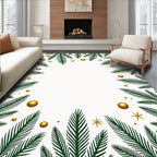Festive Green Pine Sprigs Gold Orbs Stars Rug
