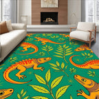 Orange Lizard Green Foliage Mid-Century Rug