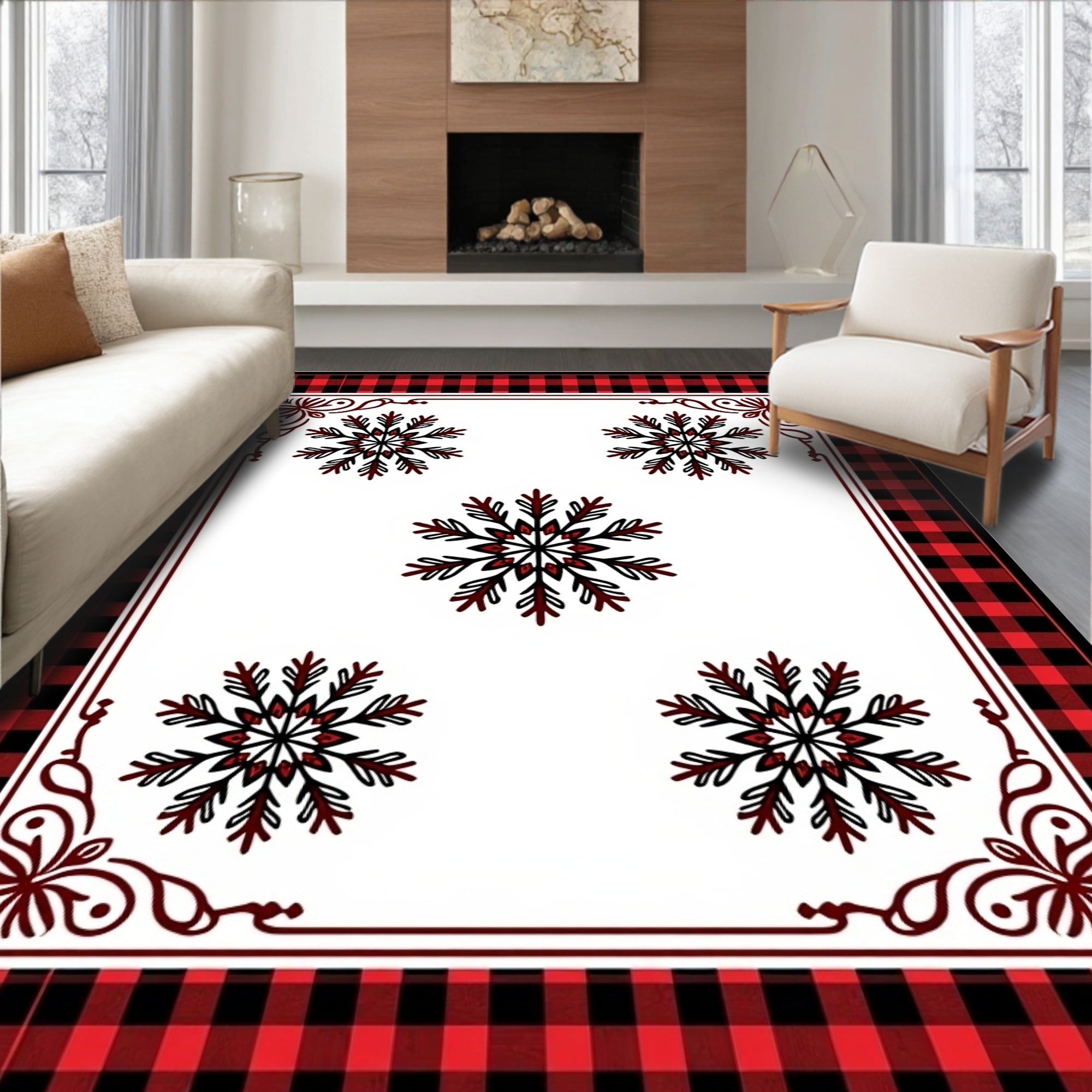 Buffalo Check Snowflake Accent Rug