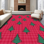 Crimson Plaid Evergreen Trees Rug