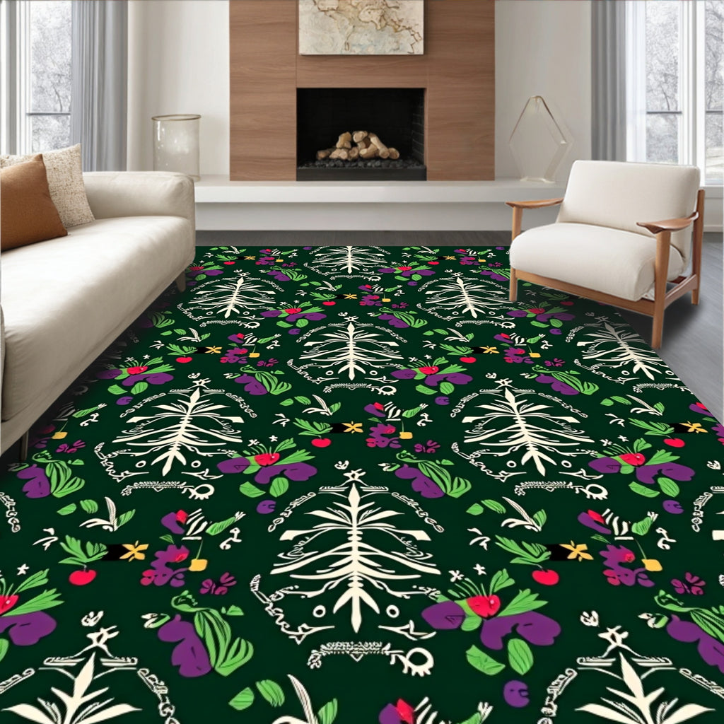 White Tree Floral Folk Art Rug