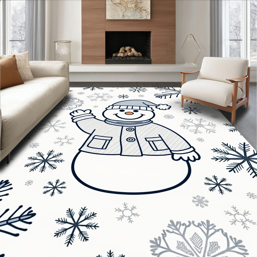 Winter Snowman Surrounded by Snowflakes Rug