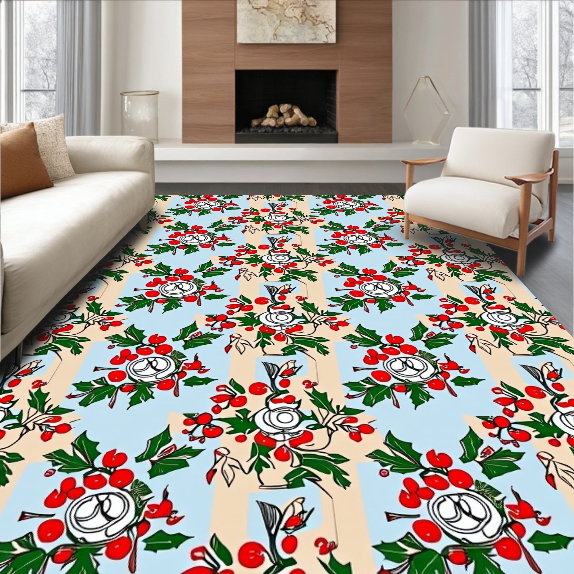 Red Berry Holly Garland Rug
