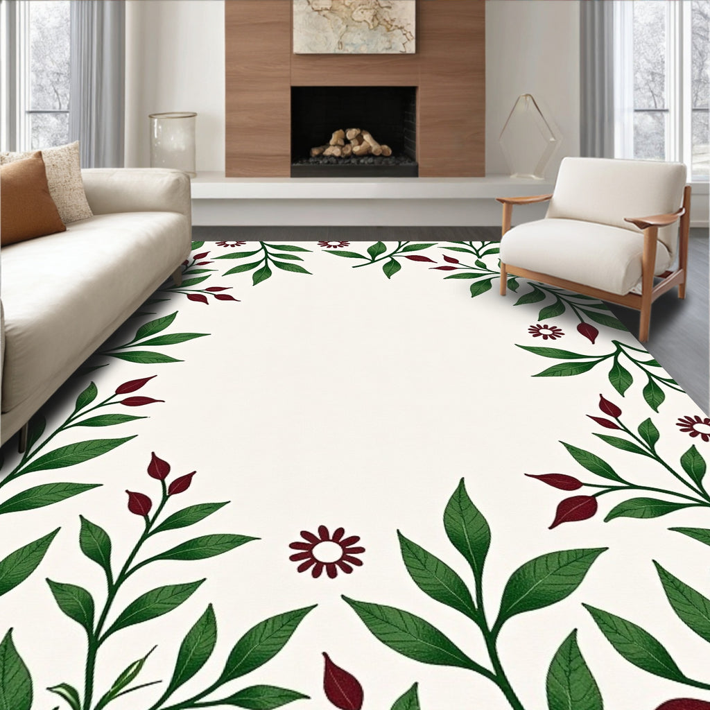 Dark Green Leafy Floral Arrangement Rug