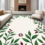 Dark Green Leafy Floral Arrangement Rug