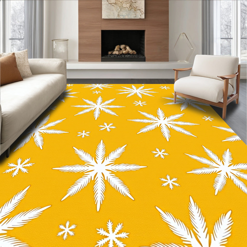 Sunny Yellow White Snowflake Cluster Rug