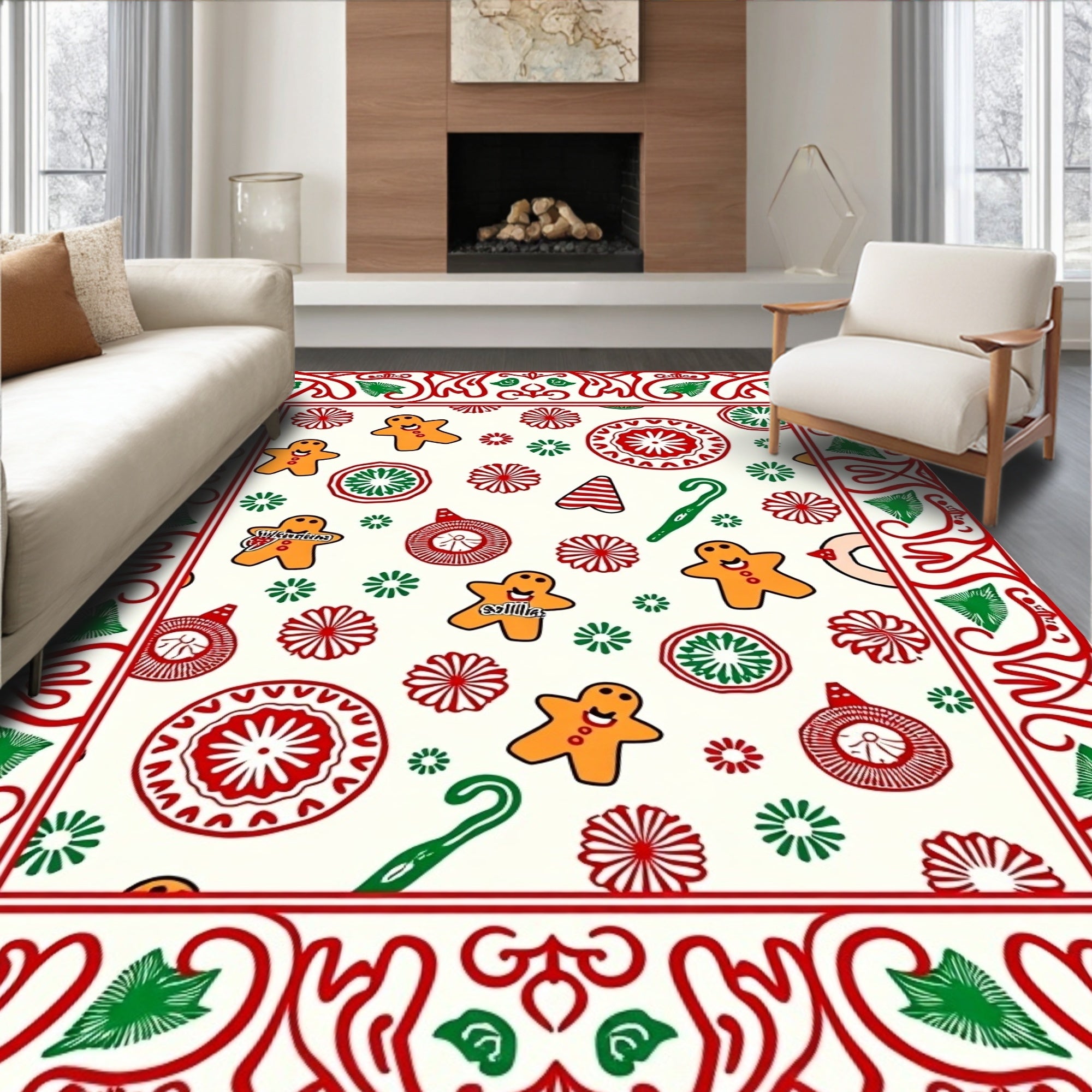 Happy Gingerbread Christmas Candy Forest Rug