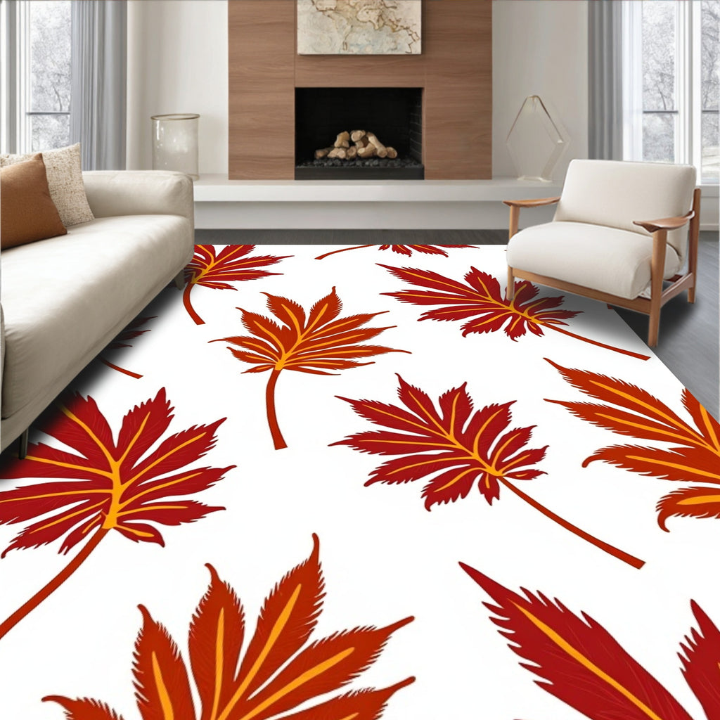 Crimson Gold Leafy Foliage Rug