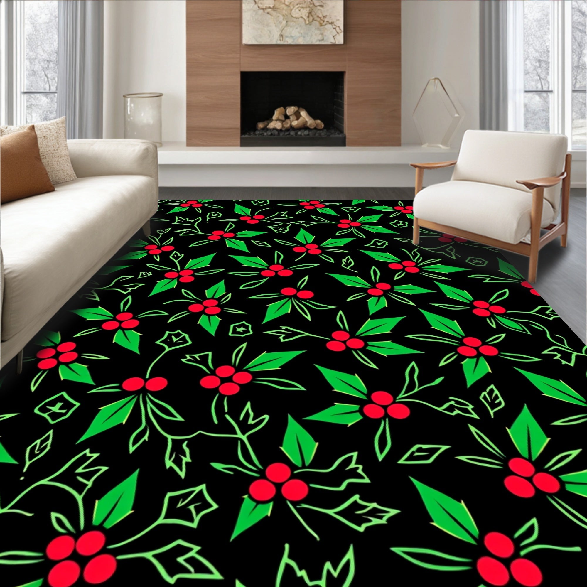 Crimson Holly Berry Garland Rug