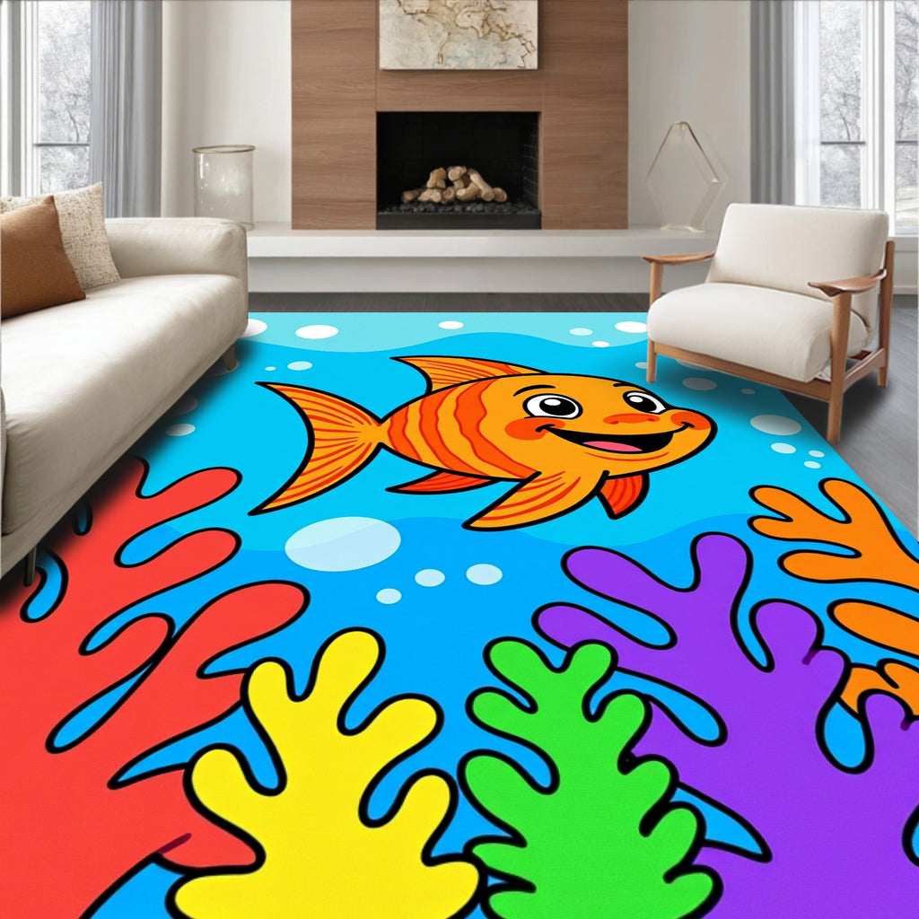 Happy Orange Fish Coral Reef Rug