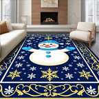 Dark Blue Snowman Snowflake Border Rug