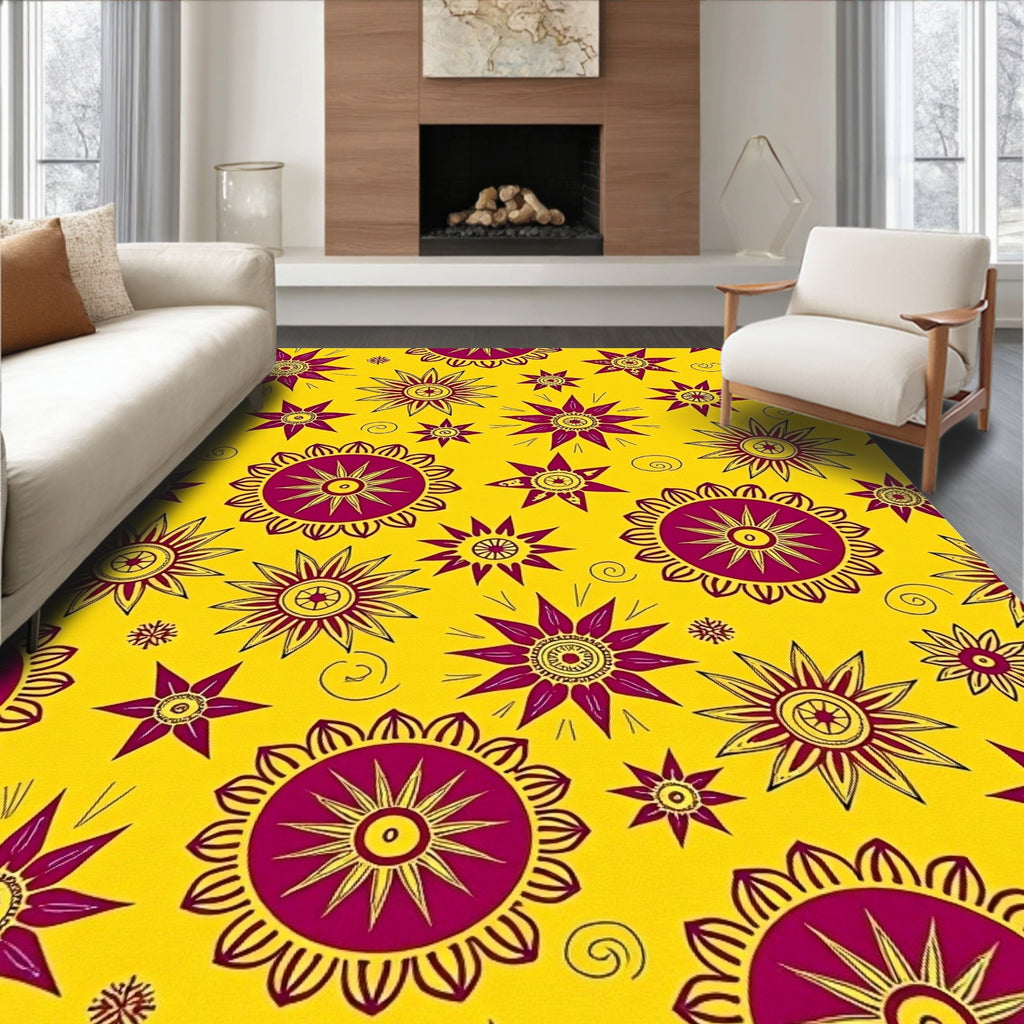Sunshine Yellow Burgundy Starburst Radiance Rug