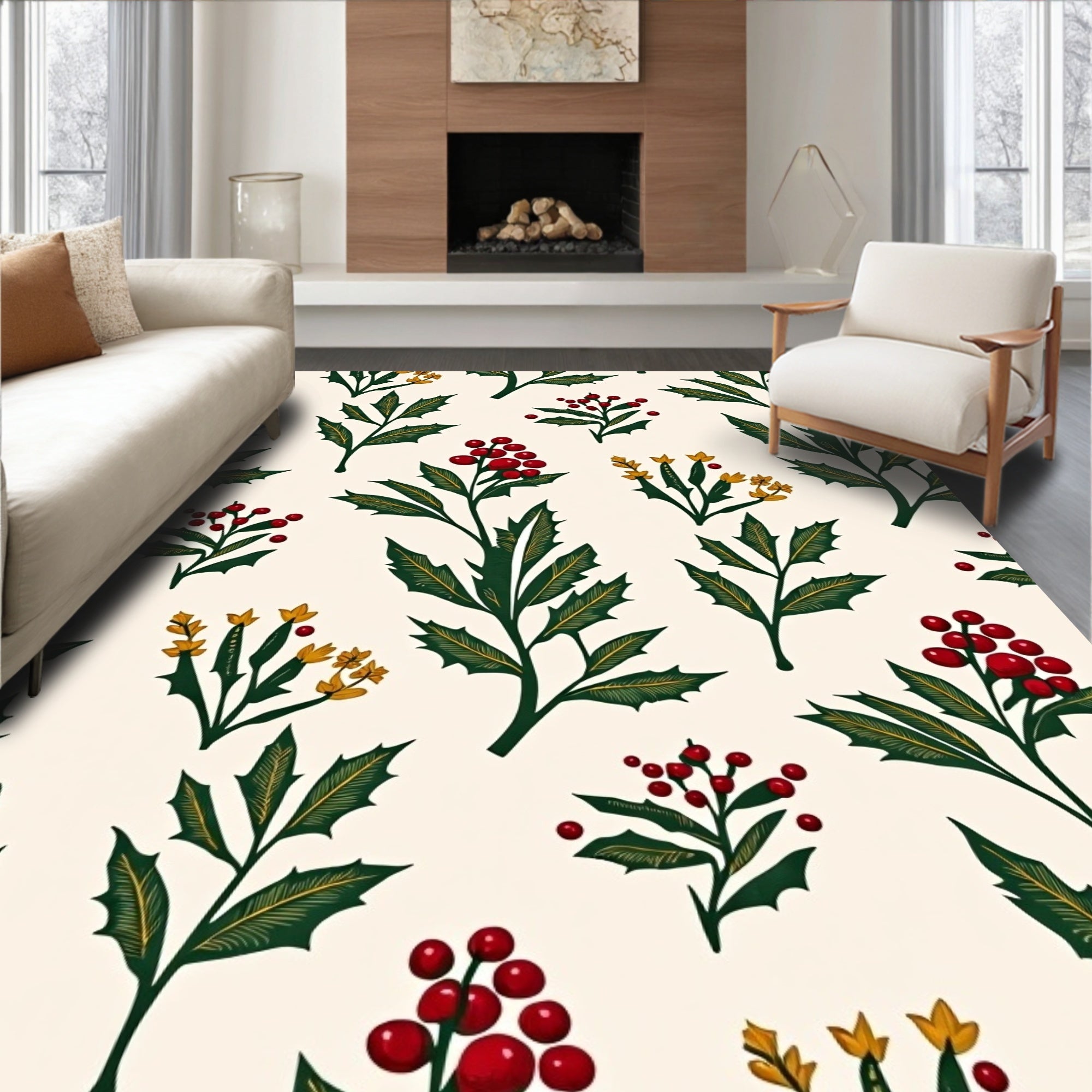 Deep Forest Holly Berry Garland Rug