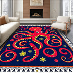 Vibrant Red Octopus Starry Navy Rug