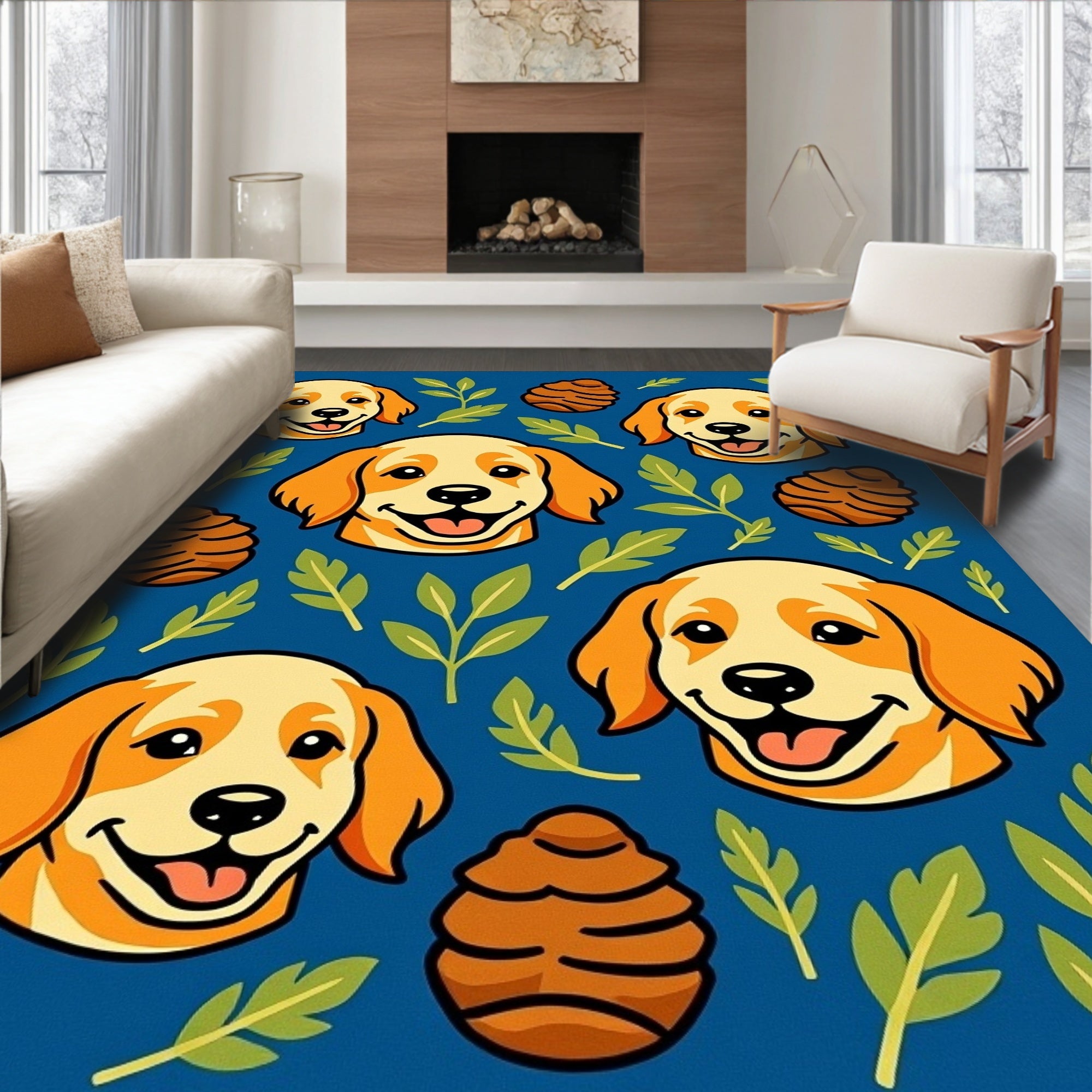 Golden Retriever Leaves Pinecone Medley Rug
