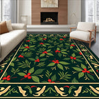 Emerald Holly Berry Floral Border Rug