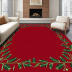 Festive Red Green Leaf Garland Border Rug
