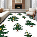 Festive Green Christmas Trees Gold Ornaments Rug