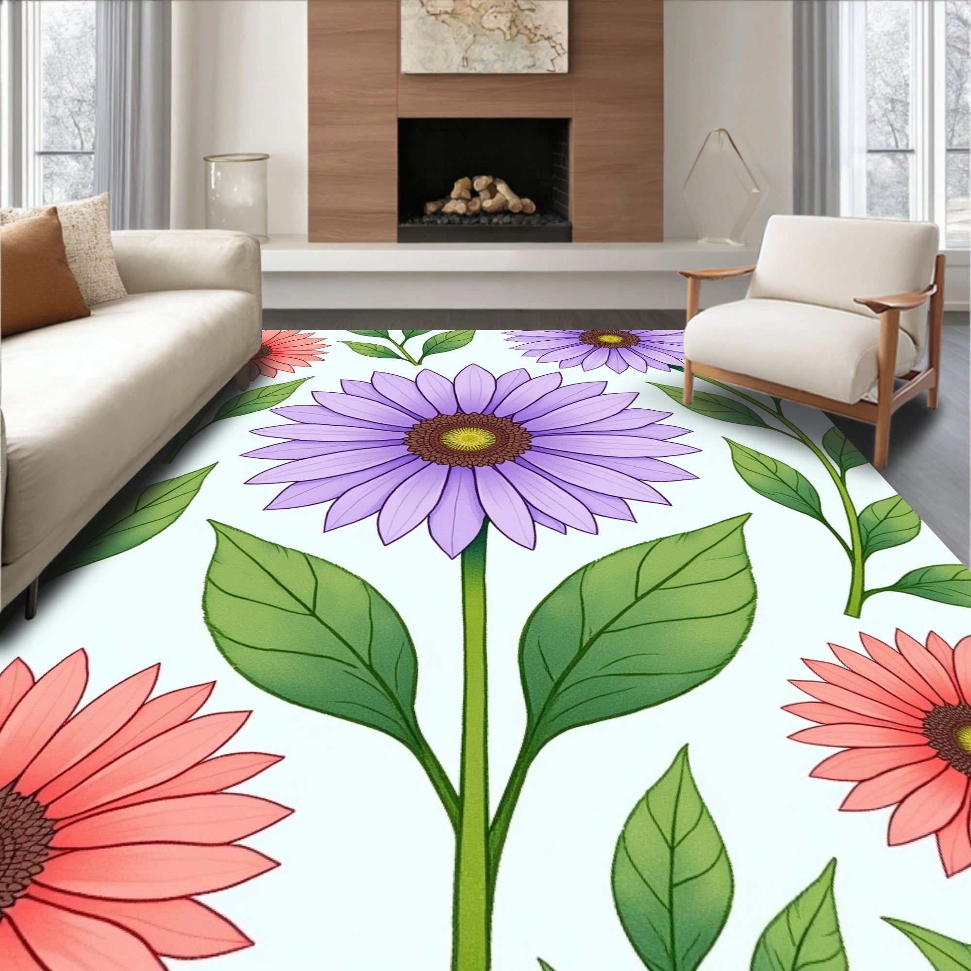 Purple Coral Daisy Garden Rug