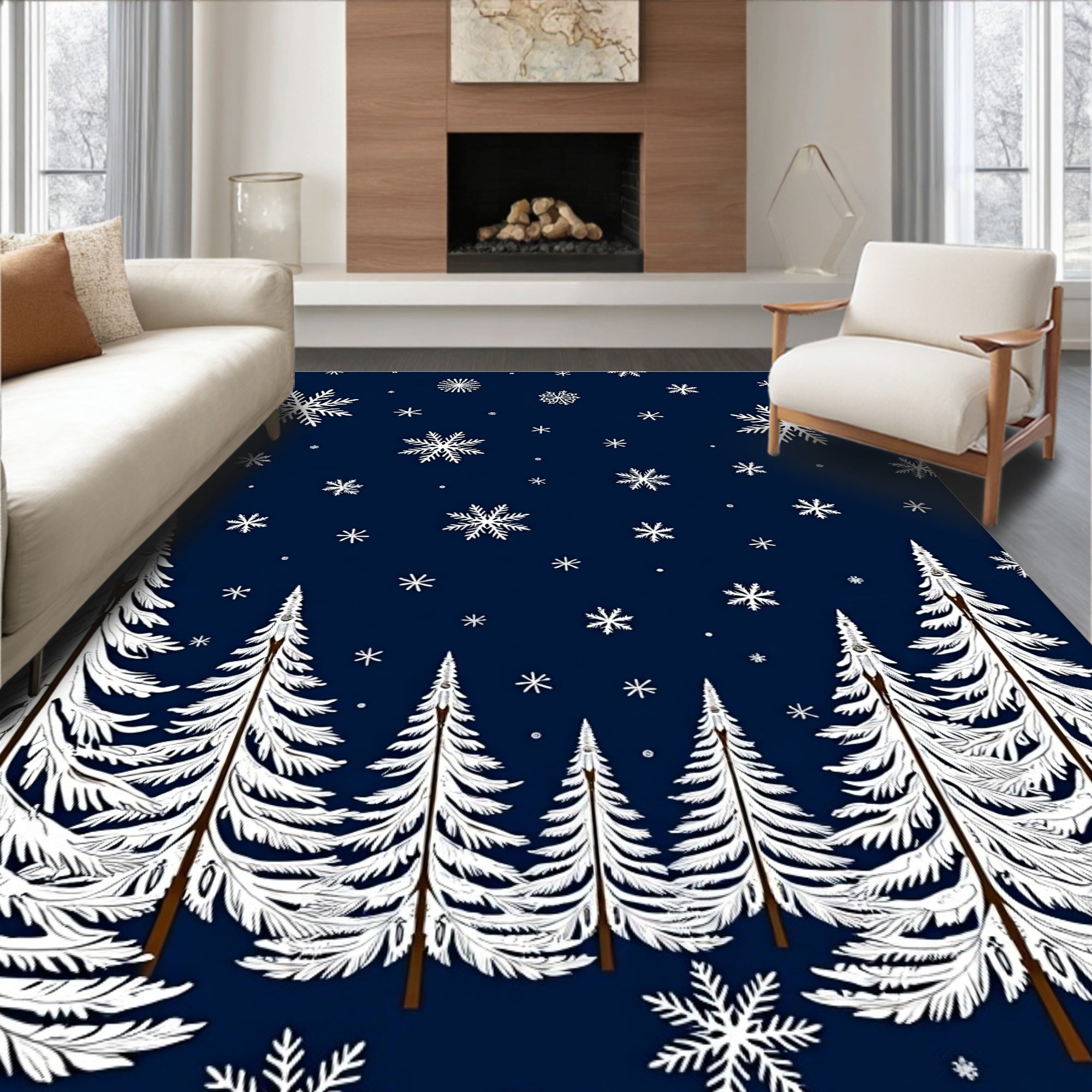 White Snowy Forest Snowflake Collection Rug