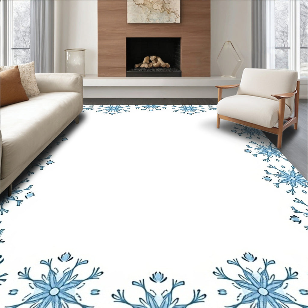 Winter Blue Snowflake Border Rug