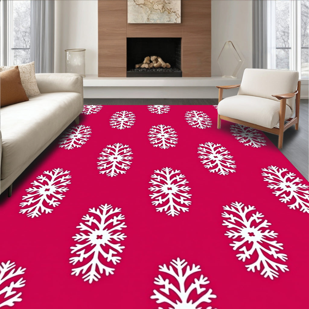 Crimson White Snowflake Repeat Rug