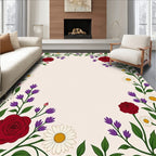 Crimson Rose White Daisy Garden Arrangement Rug