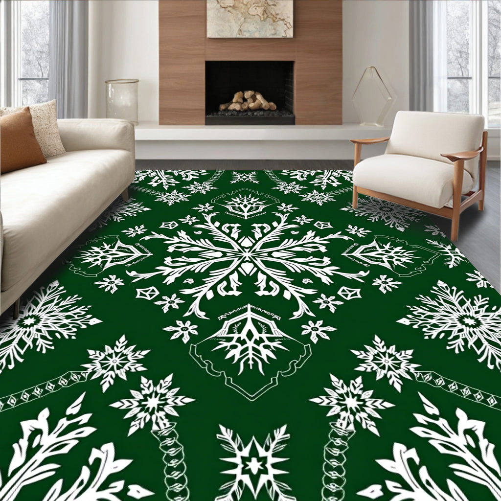 Forest Green Snowflake Mandala Rug
