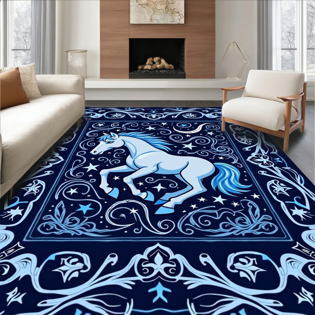 Midnight Blue Celestial Horse Scene Rug