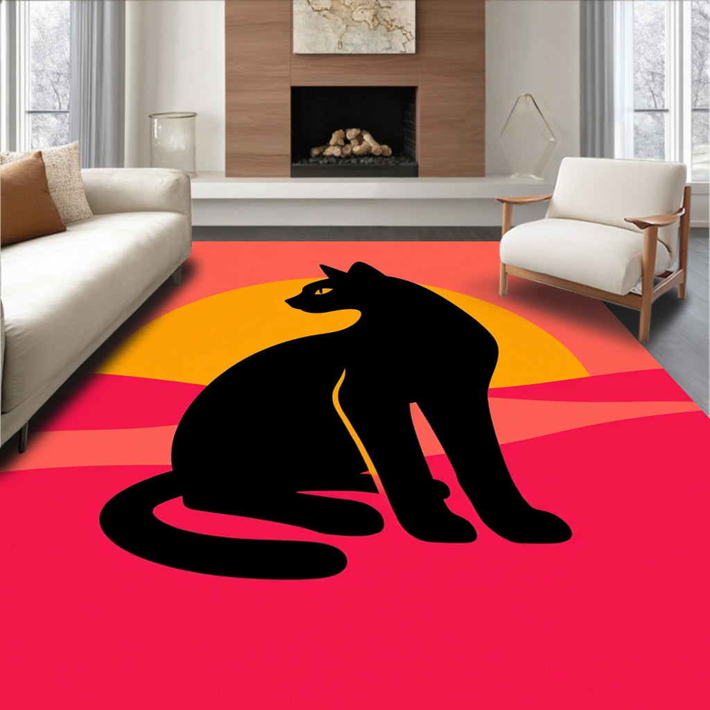 Black Cat Sunset Abstract Landscape Rug