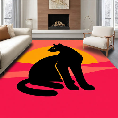 Black Cat Sunset Abstract Landscape Rug