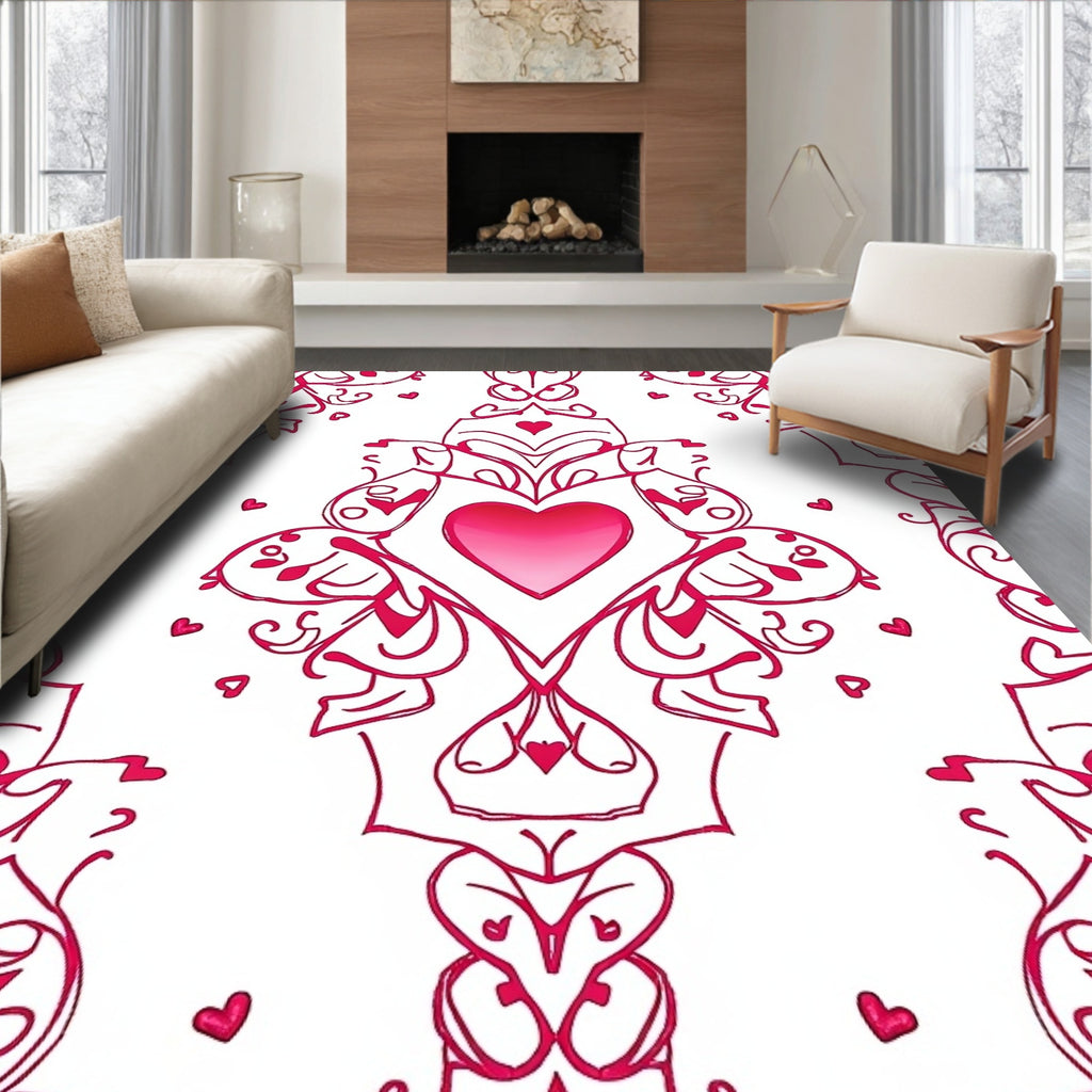 Sweet Pink Heart Mandala Rug