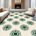Deep Green Snowflake Medallion Cream Rug
