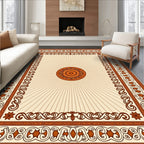 Ornate Sunburst Medallion Brown Border Rug