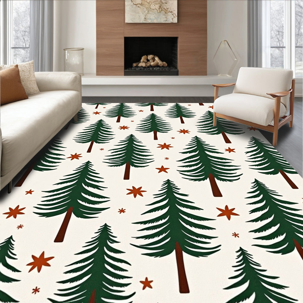 Dark Green Evergreen Stars Rug
