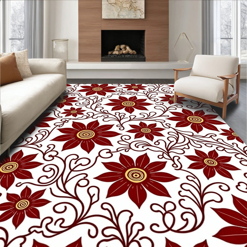 Burgundy Blossom Vine Swirl Rug