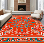 Bold Red Teal Floral Medallion Rug