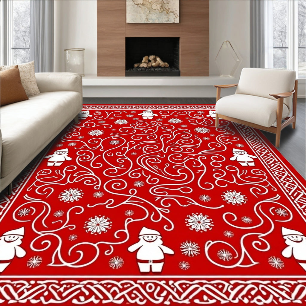 Happy red Santa with snowflake swirls Rug