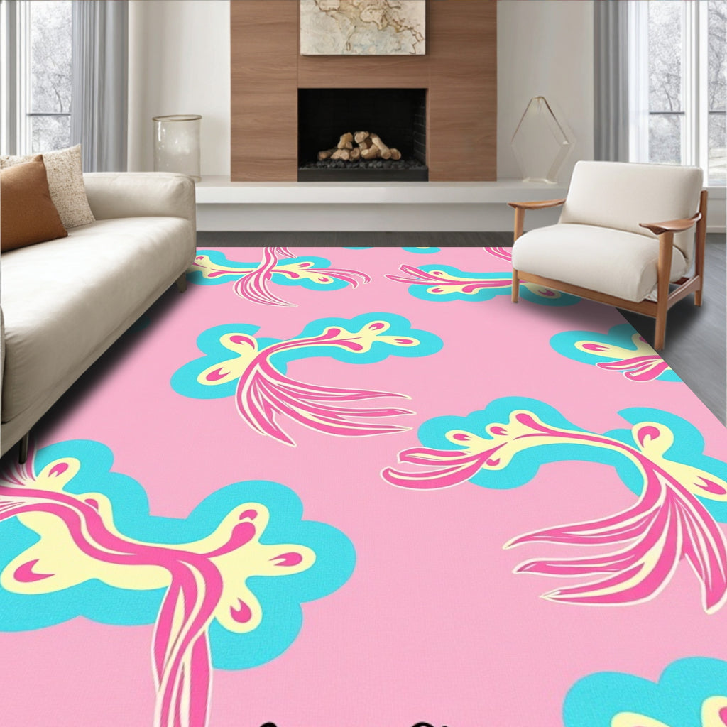 Playful Pink Aqua Coral Bloom Rug