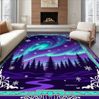 Northern Lights Forest Snowflake Sky Rug