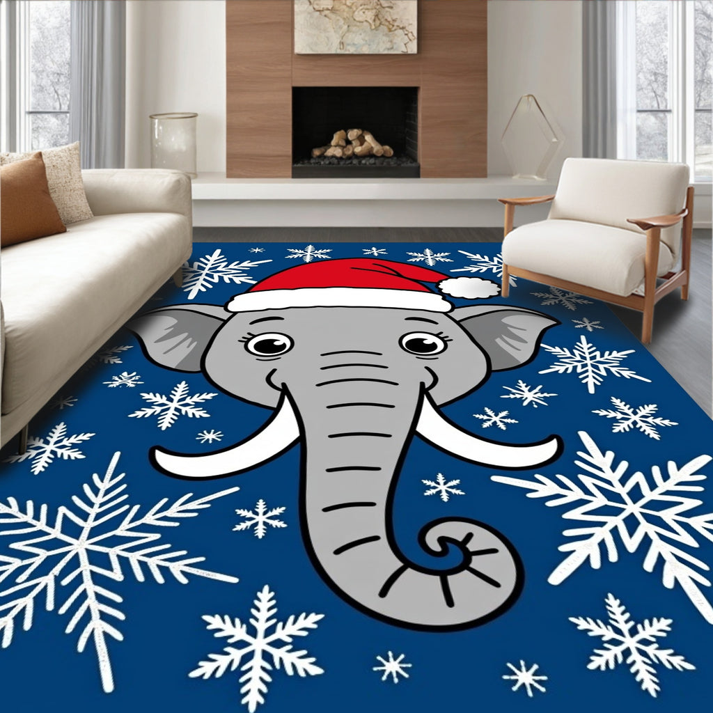 Festive Elephant Snowflakes Christmas Rug