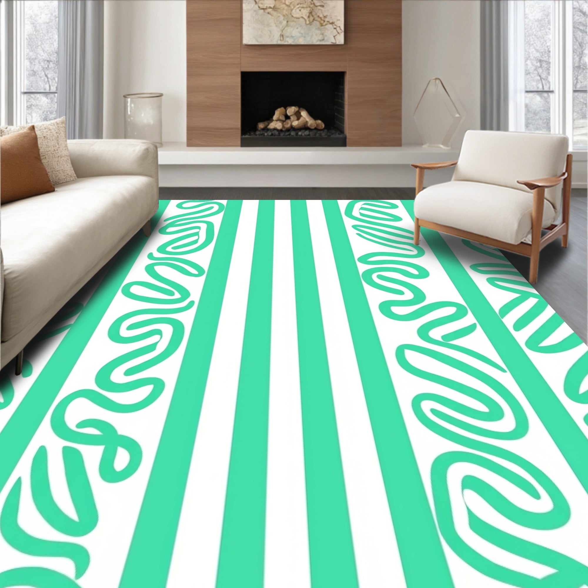 Jazzy Teal Swirl Stripes Rug