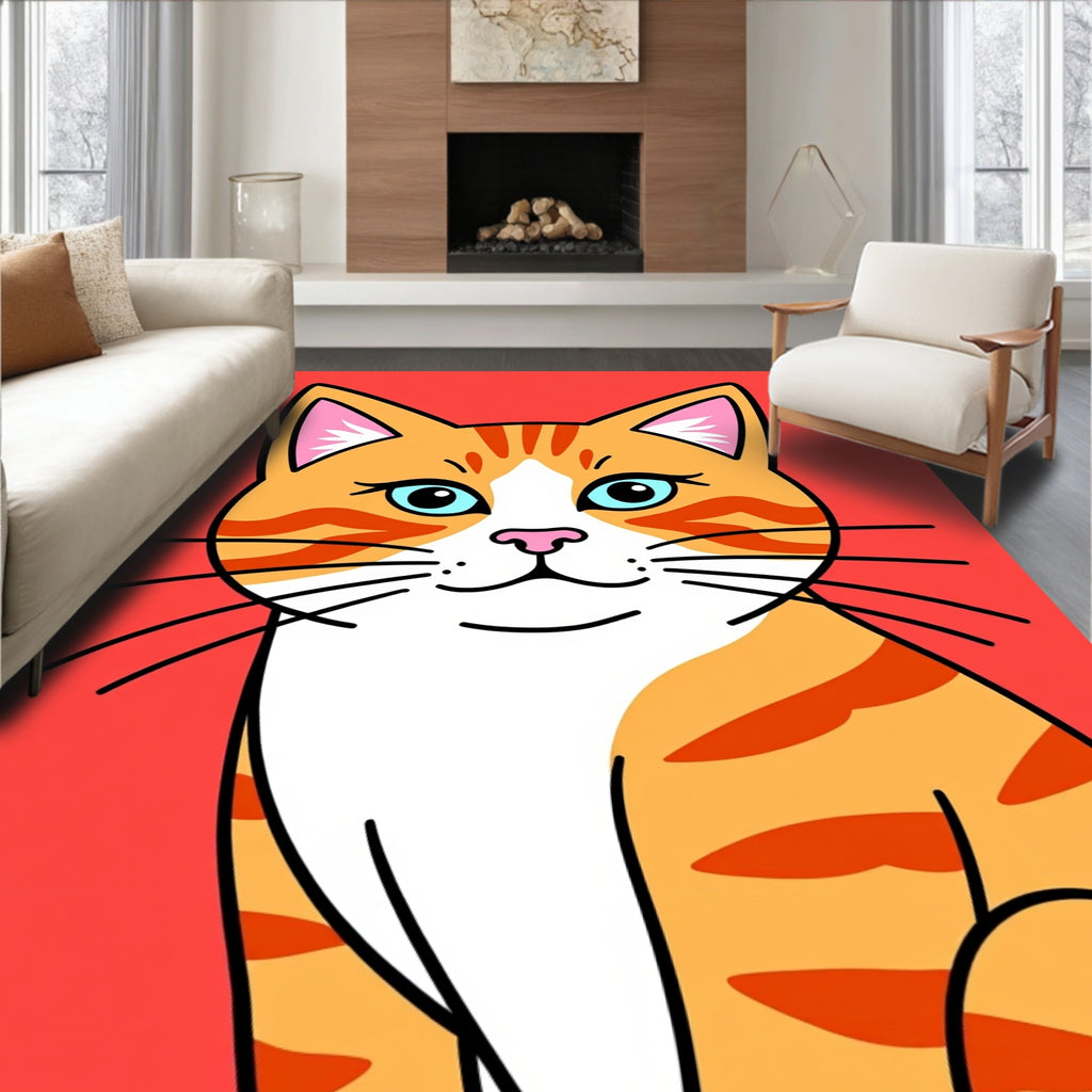 Whimsical Orange Tabby Cat Portrait Rug