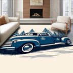Vintage Blue Pine Tree Pickup Truck Rug